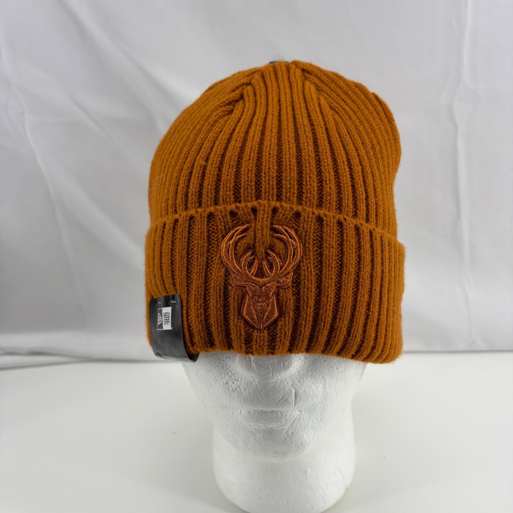 New Era Milwaukee Bucks NBA Knit Beanie Burnt Orange Fleece Lined Cuffed Hat NWT